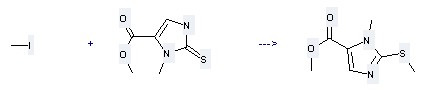 The 1H-Imidazole-4-carboxylicacid, 2,3-dihydro-3-methyl-2-thioxo-, methyl ester could react with Iodomethane to obtain the 3-Methyl-2-methylsulfanyl-3H-imidazole-4-carboxylic acid methyl ester.